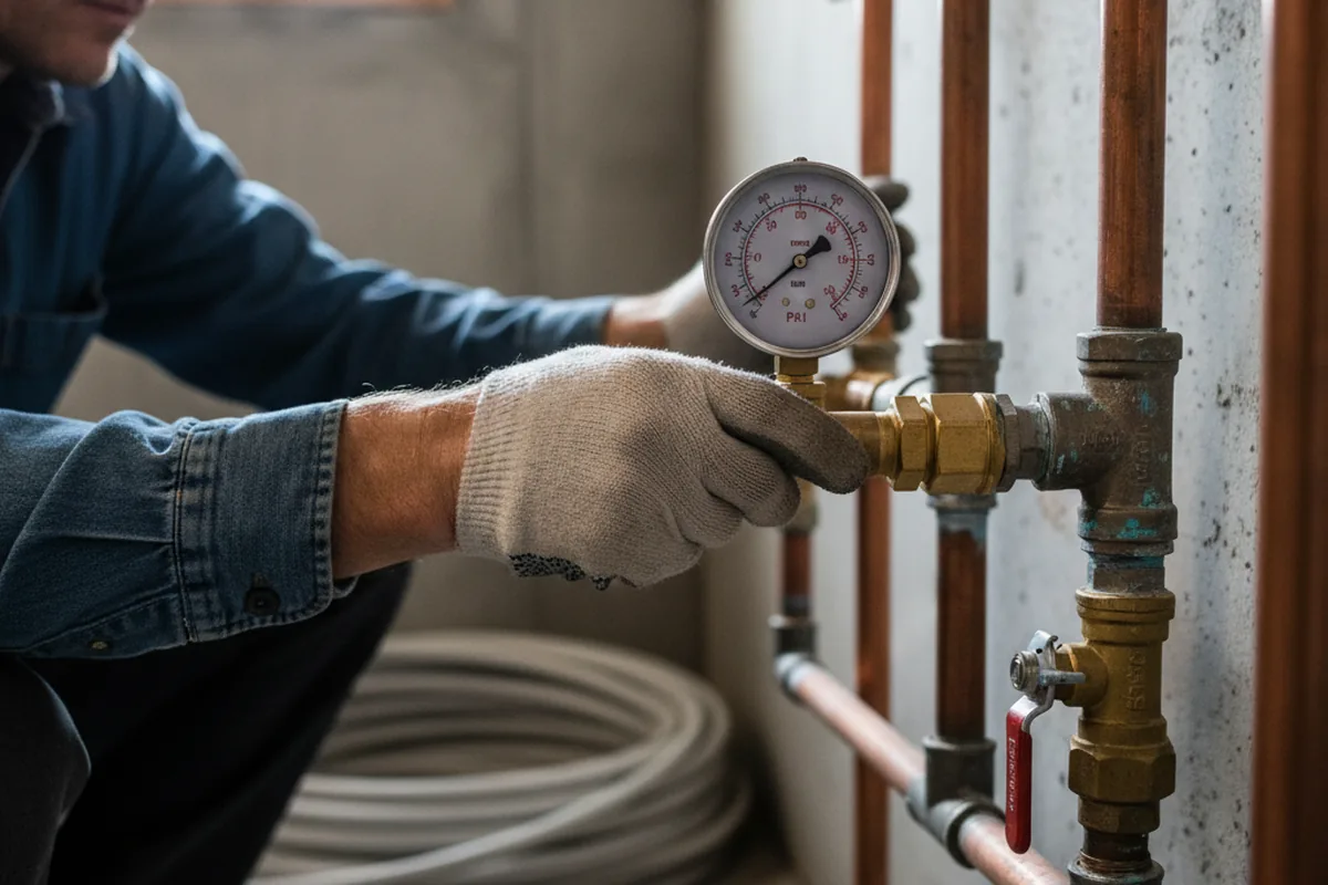 Pressure testing a repaired line during Water Line Repair in Raven